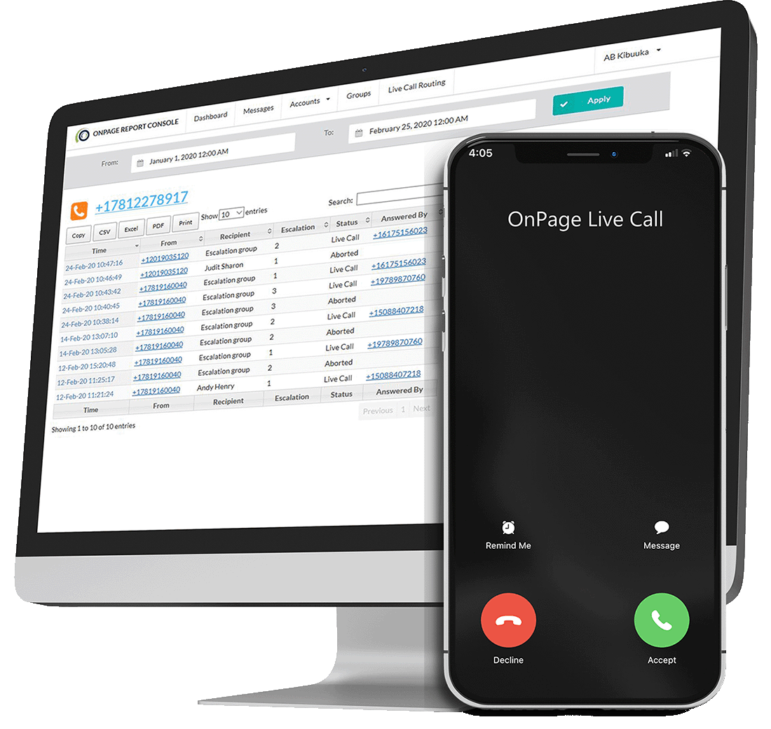 Live Call Routing Reporting Console and Mobile Phone